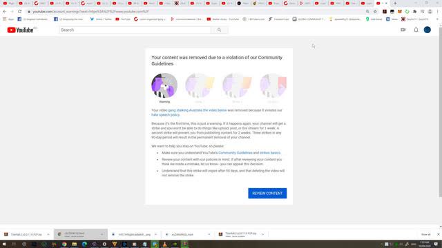 jewtube shut down my channel a few hours ago created a new channel immediately a strike