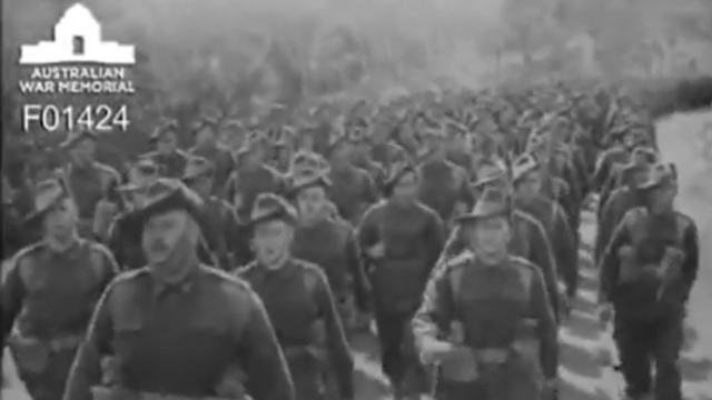 Australian troops sing waltzing matilda while marching in ww2