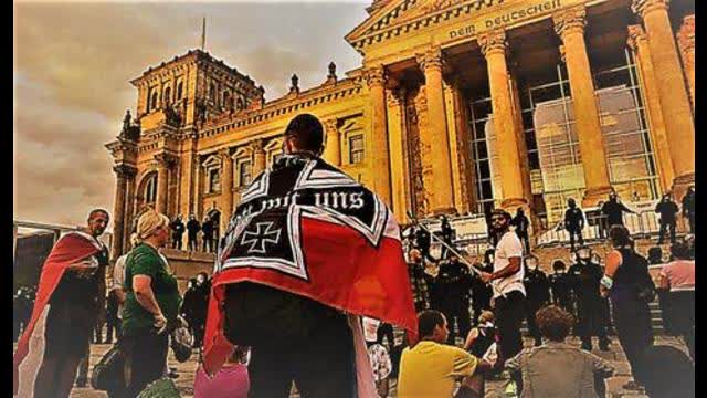 A close up video of the storming on the Reichstag in Berlin, Germany