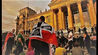 A close up video of the storming on the Reichstag in Berlin, Germany