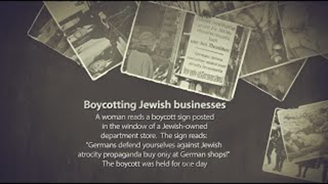 A boycott sign posted on a Jewish-owned store