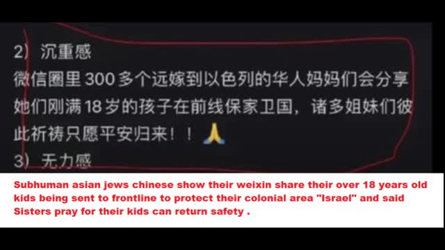 (November 07th, 2023) China has sent tons of the subhuman asian jews chinese communist to help their Tengu boss colonial land "Israel"