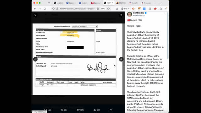 Confirmed Epstein is still alive MCC Prison Officer Roberto Grijalva