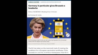 COVID-21 INCOMING?! German news shows covid-21 in an EU vaccine passport graphic.