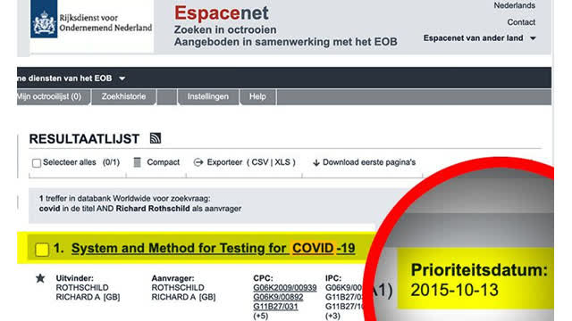 Rothschild Patented COVID-19 Biometric Tests In 2015 And 2017