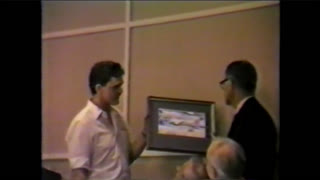 8th IHR Jurgen Neumann presenting a Zundel painting to Willis Carto - Oct. 9th 11th 1987