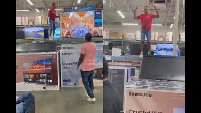 NIGLET subhuman low iq Has A Meltdown At Costco, Destroys Several Large Screen TVs