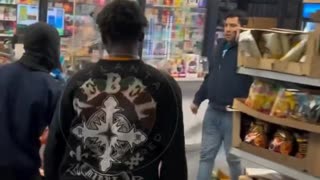 NIGGER YOUTHS SMASH UP SHOP just listen to this retard filming go "Grrllll. Grrrll grrll" like a goddamn retarded monkey fish