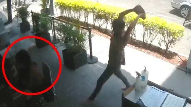 Sicko Walks in Restaurant with a Brick Hits Woman Eating with her Boyfriend.