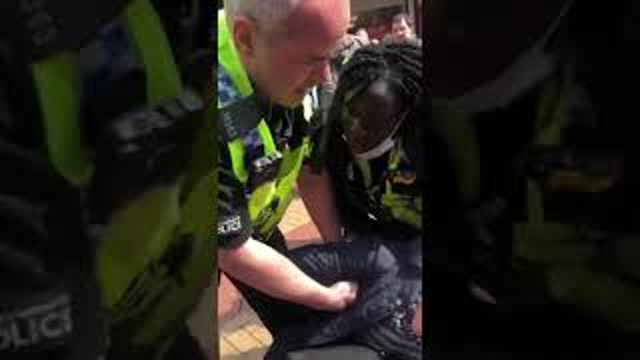 69 year old Janie, manhandled by police for placing anti vax stickers Manchester, meanwhile arseholes wait for Mark Collett smfh
