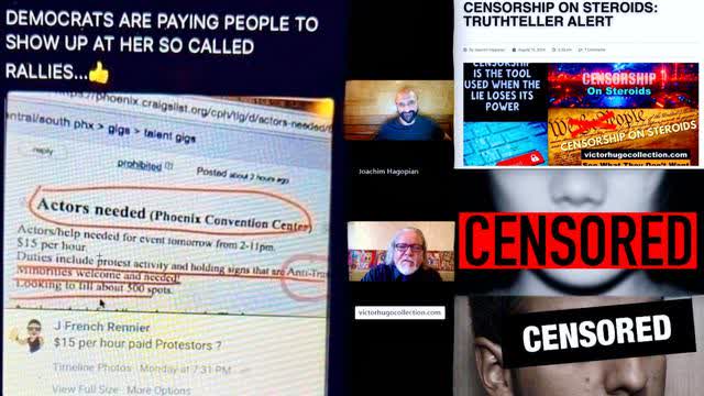 Joachim Hagopian Victor Hugo InfoWars Censorship Democrats Pay Actors To Pad Kamala Harris Rallies