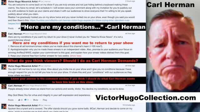 Jim Fetzer Brian Davidson Shill Carl Herman Sets Censorship Conditions For Victor Hugo Then Cowers
