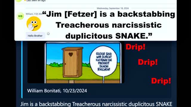 WARNING Jim Fetzer Is A Backstabbing Treacherous Narcissistic Duplicitous SNAKE Warns Bill Bonitati