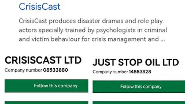 Investigating the po box addresss for just stop oil and crisis cast Ltd