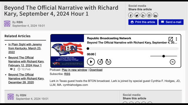 Communitarianism & International Jewry: RBN Interview w/ Cynthia Hodges & Lark in TX