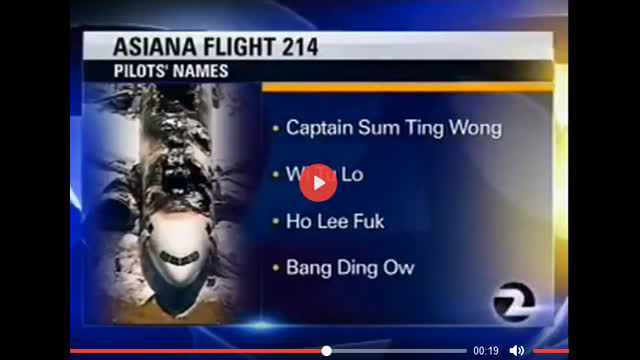 News Station Reports Asiana Flight 214 Pilots Names : Something Wrong, We To Low, Holly Fuck, Bang Thing Out
