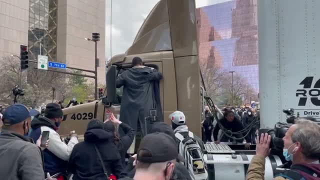 Truck Being Mobbed By BLM Crowd Following The Derek Chauvin Guilty Verdict