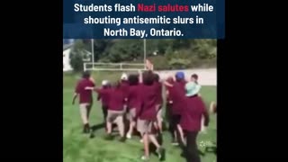 Students flash National Socialist salutes while shouting antisemitic slurs in North Bay, Ontario