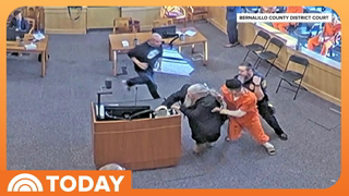 Murder suspect attacked by victim's family in wild courtroom brawl