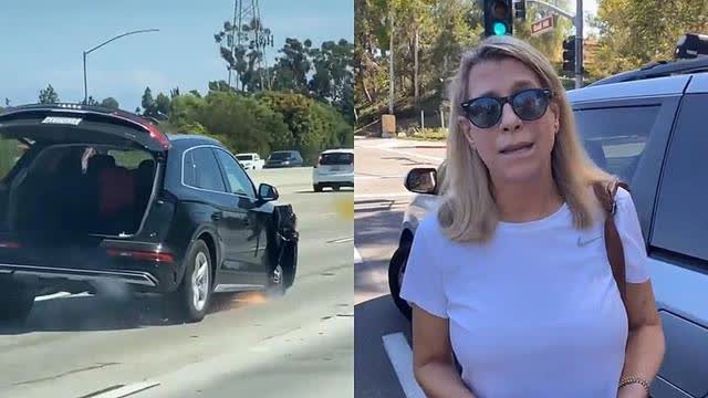 CALIFORNIA WOMAN DRIVING ON 3 WHEELS ðŸ˜œðŸš—ðŸ’¥ðŸ’Š CONFRONTED BY CIVILIAN