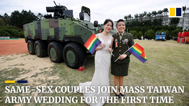 Same-sex couples for the first time marry at Taiwanâ€™s mass army wedding