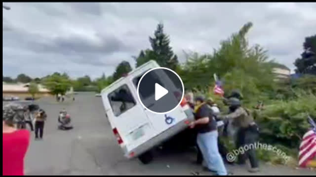 Proud Boys Flip a George Soros Antifa Buss