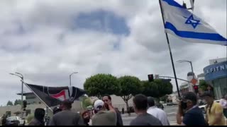 Earlier in LA: Antifa group in Los Angeles confront a Jewish group marching in support of Israel